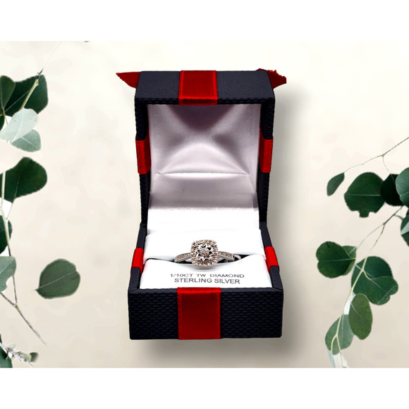 Diamond Sterling Silver Cocktail Square Ring Size 7 - Picture 1 of 6